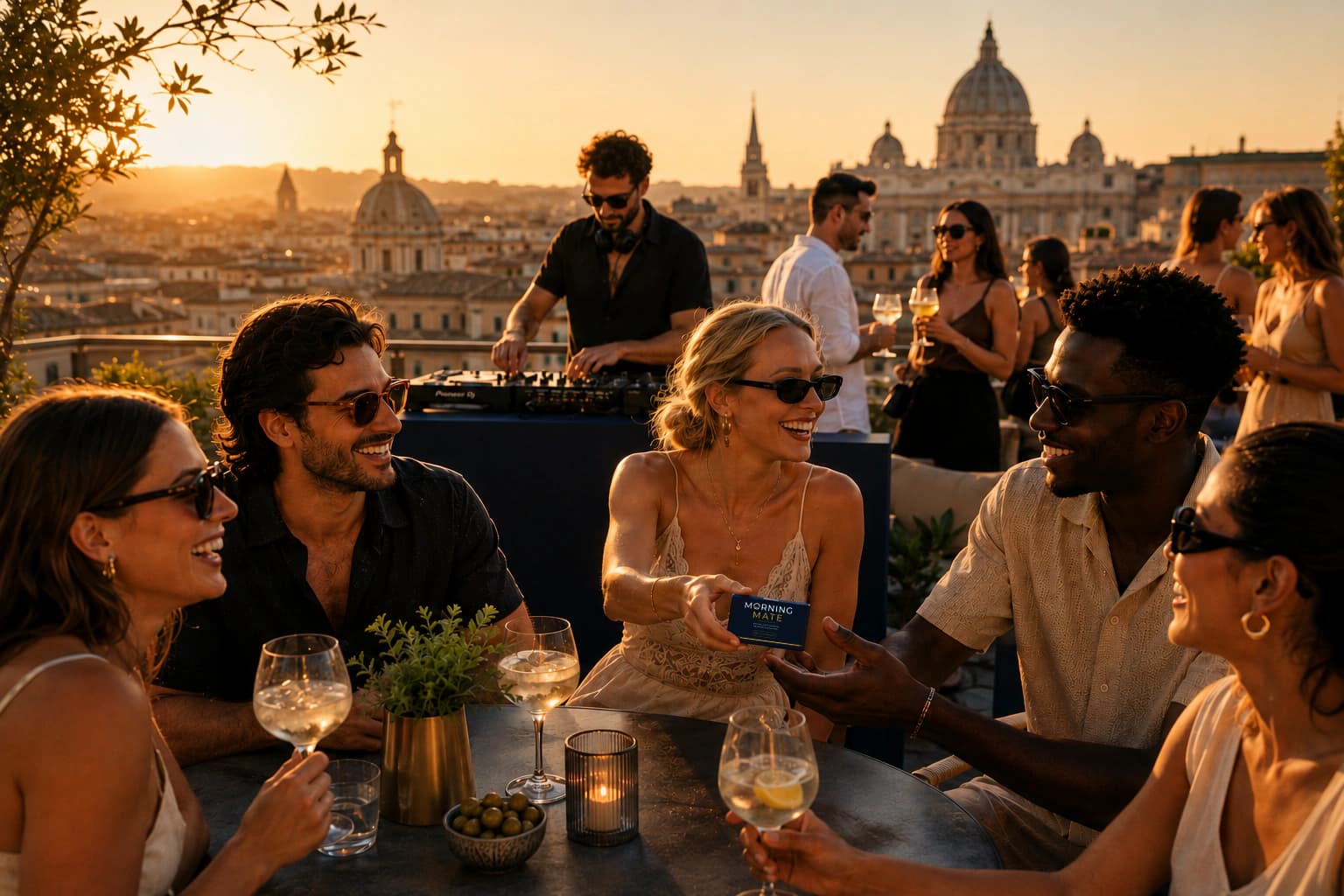 Morning Mate bottle overlooking Rome during a golden evening